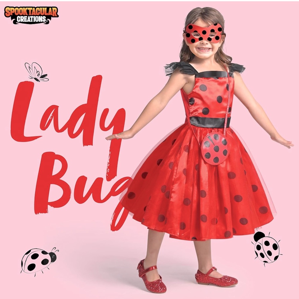 NWT Spooktacular Creations Ladybug Costume Ladybug Tutu Dress Size 5 - 7 yrs
